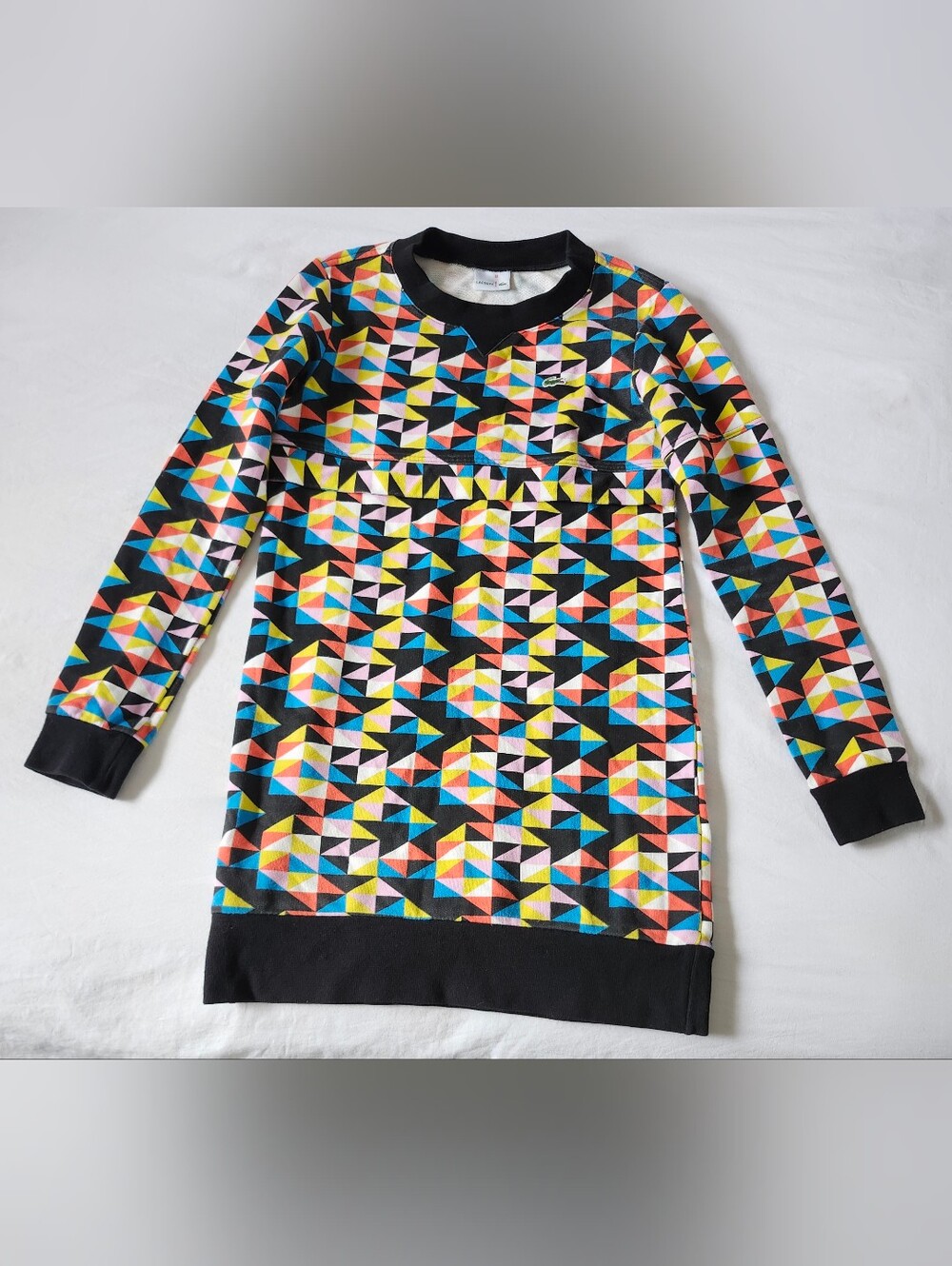 Lacoste Black Multicolor Geometric Crewneck Sweater